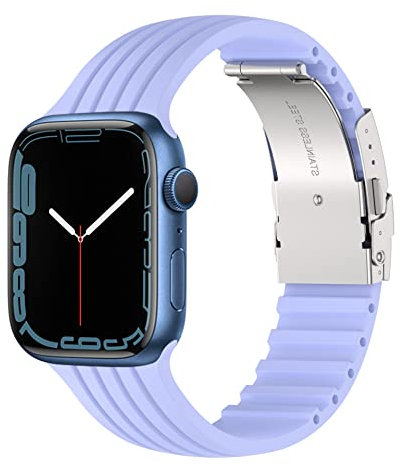 Cinturino in Silicone per Cinturino Apple Watch 42mm 44mm 45mm 49mm, Cinturini Sportivo con Fibbia in Acciaio Inossidabile per iWatch Series 8 7 6 5 4 3 2 1 SE Ultra, Lilla