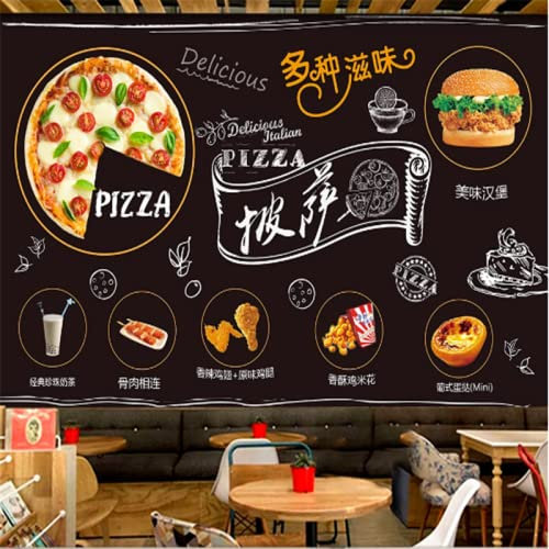 SHINERING Benutzerdefinierte Burger Fast Food Restaurant Industriedekor Holzwand Hintergrund Wandbild Tapete 3D Pizza Snack Bar Tapete 3D 400 cm (L) × 280 cm (H)