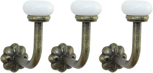 UNISTRENGH 3 PatèRes Vintage Crochet Antiquewall Crochet Porte-Serviettes Avec Boule en CéRamique Blanche Crochet en CéRamique Pour Garde-Robe Salon (L)