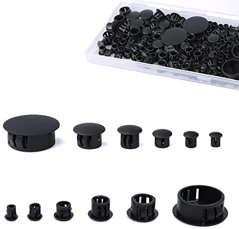 SAVITA 155 Pièces 6 Tailles Bouchons en Plastique, 3/16, 1/4, 5/16, 3/8, 1/2, 1 Cache Trou Meuble pour Cuisine Armoire, Noir