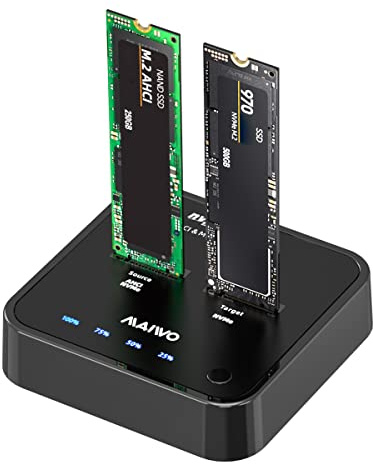MAIWO M.2 PCIe NVMe 2bay Hard Drive Docking Station Duplicator,NVMe a USB C Adapter,2* 2TB Supporto M.2 NVMe SSD MAX 10Gbps Lettura/Scrittura e Clone,2242/2260/2280/22110 (M.2 NVME/AHCI)