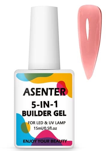 ASENTER 5 in 1 Gel Ricostruzione Unghie, Gel di Costruzione Chiodo, Base Rubber Autolivellante Base e Struttura per Estensioni Riparazione Cover Nudo Rosa