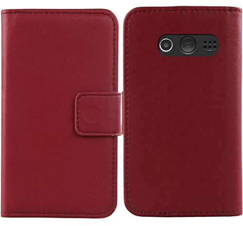 Tnviud Premium Genuine Real Flip Folder Folio Leather Case TPU Silicone Shell For Doro 1380/1382 2.4 Book Wallet Business Phone Protection Protector Cover Skin Pouch Etui (Dark Red)