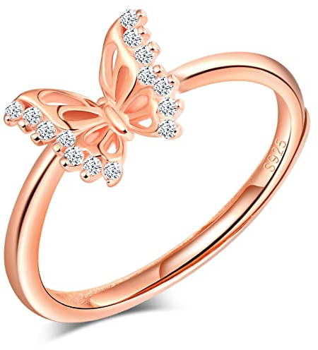 MicLee Damen Eheringe 925 Sterling Silber Schmetterling Ring Hochzeitsringe Verlobungsring Trauringe mit Weiß Zirkonia Partnerring Verstellbare Rosegold Geschenke für Valentinstag Weihnachten