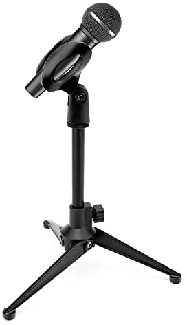 QWORK® Soporte de micrófono, soporte de trípode de micrófono extensible, rango de ajuste de 18-25 cm, plegable, compatible con la mayoría de los micrófonos