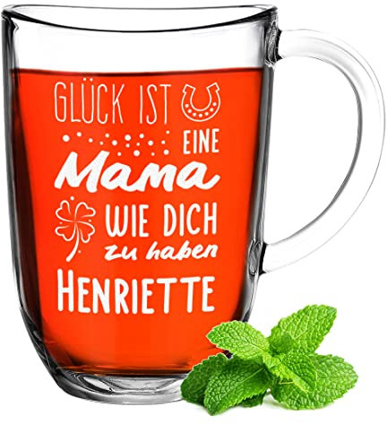 polar-effekt Leonardo Teeglas mit Gravur Muttertag - personalisierter Teebecher - 380 ml Kaffeebecher - für Kaffee, Espresso und Tee - Geschenkidee Frauen - Geburtstag Weihnachten
