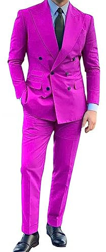 3 pezzi da uomo slim fit bavero a punta abito da festa di nozze per uomo casual pantaloni set, Fucsia, 56