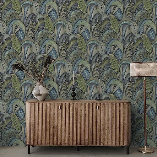 Holden Decor Khalili Wallpaper Raffia Navy 65941 Tropical Palm Leaf Jungle