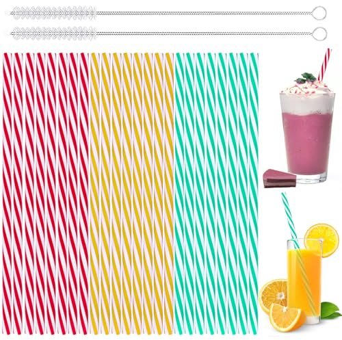 Addein 24PCS Trinkhalme Wiederverwendbar mit 2 Strohhalm Reinigungsbürsten, Bunte Strohhalme für Milch, Saft, Cocktail, Zuhause, Bar, Partys und Restaurant