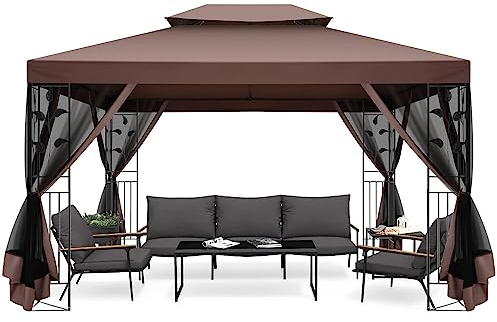 COBIZI Gartenpavillon Mit Moskitonetz Pavillon 3x4 Wasserdicht Stabil Winterfest Pavillon Metall Winterfest Sturmfest Garten Pavillon Wetterfest Gazebo Pavillon Metall Pavillon FüR Terrassen, Garten