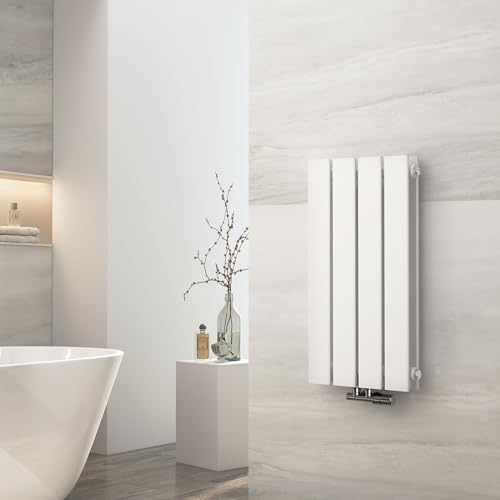 EMKE Heizkörper Klein 600x300mm, Vertikal Heizkörper Flach Badezimmer Flachheizkörper Mittelanschluss Design Paneelheizkörper Doppellagig Wandheizkörper Weiß 327 Watt