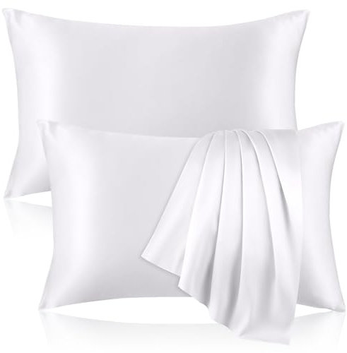 Federa in 100% pura seta per capelli e pelle, federe in seta di gelso su entrambi i lati, con cerniera nascosta, federa rinfrescante da 19 momme, 600 fili, dimensioni standard, 2 pezzi, bianco
