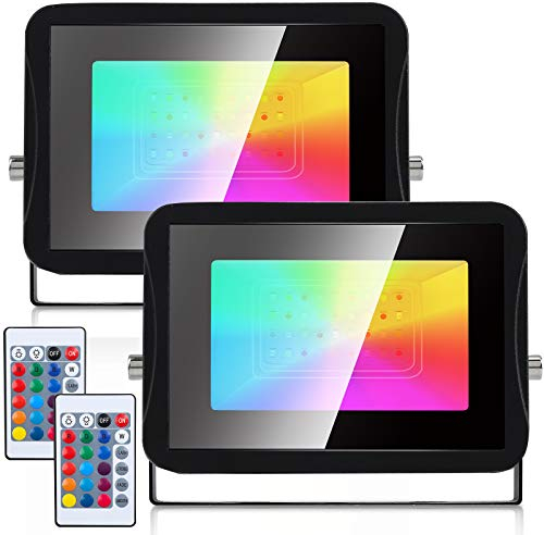 Sonnewelt RGB LED Strahler Außen Fluter - Außenbeleuchtung Flutlicht Wasserdicht Superhell Mit Fernbedienung Farbwechsel, 30W, 2 Stück