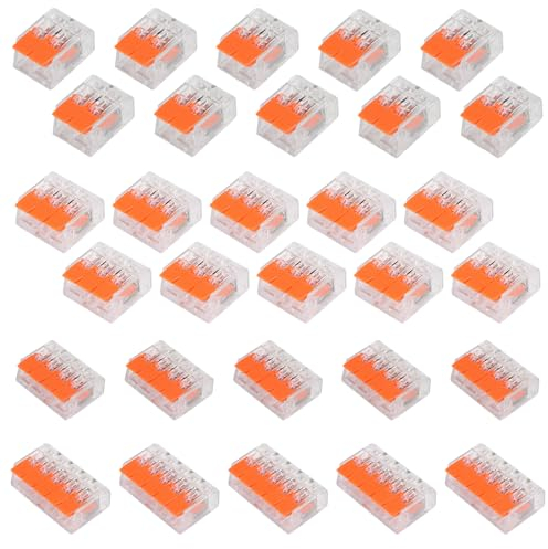 AITRIP Kabelverbinder,neue 30 Stück Kabelklemmen Elektro Lüsterklemmen mit Betätigungshebel,4mm² Leiter Klemme Verbindungsklemme Können Frei Kombiniert Werden für Feste Kabe 2-5 Leiter