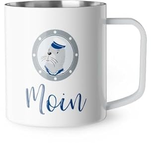 Rungassi Thermobecher Thermotasse Isolierbecher Edelstahl Thema Meer (Seehund - Moin)