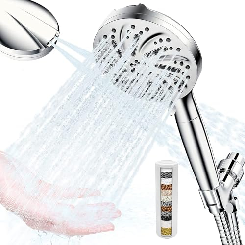 JINYOMFLY Duschkopf mit Filter, 15 Filtration Antikalk Duschkopf, Hochdruck Handbrause mit 10 Strahlarten, Wassersparender Sparduschkopf für Entfernen vom harten Wasser, Rest-Chlor