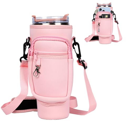 TYVOM Water Bottle Carrier Bag, Water Bottle Holder with Strap & Phone Pocket Water Bottle Pouch Fit Tumbler 40oz with Adjustable Shoulder Strap Perfect for Hiking Camping Sports Gym