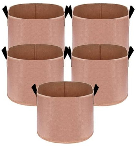 Tlilyy Lot de 5 de culture de 20 litres, pots en tissu non tissé robuste avec poignées à sangle solide, marron clair
