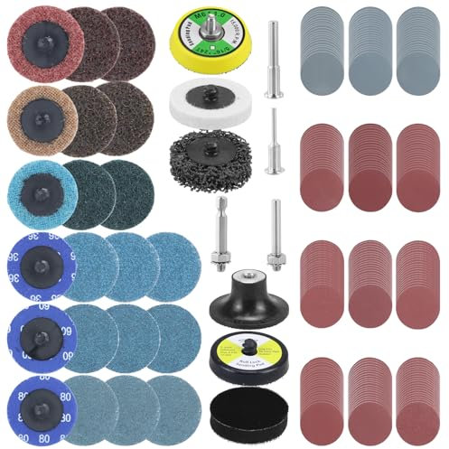 QWORK® 270 Pièces Disques Abrasifs 50mm, Disques Abrasifs avec 6.35 mm Tige, Jeu de Disques Abrasifs avec Papier de Verre Roll Lock 36-3000 Grain