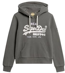 Superdry Damen Verziertes Hoodie mit Vintage-Logo und Grafikprint Verwaschenes Schwarz 44