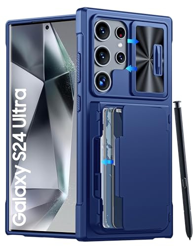 Vizvera for Samsung Galaxy S24 Ultra Case Wallet With [RFID Blocking] & Card Holder (3-5 Cards) & Camera Cover & Kickstand Full Body Shockproof TPU Case for S24 Ultra 5G 6.8 2024 for Women Men-Blue