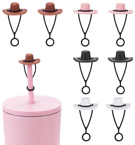 8 Stück Strohhalm Abdeckkappen, Strohhalm Topper aus Silikon in Cowboyhut Form Wiederverwendbare Strohhalm Abdeckungen Staubdichter Trinkhalm Topper für Stanley Cup 30 40 oz