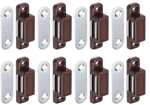 DTGN 28x10mm(LxB) Magnetverschluss Schrank, 8 Stück Magnet Schranktür, Schrankmagnete, Magnetischer Druckverschluss für Küchenschrank, Schublade, Möbel, Braun/Silberton