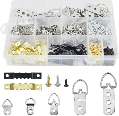 450pcs Picture Hangers, 5size D-Ring and Sawtooth Hangers Heavy Duty Assorted Kits with Screws for Picture Frame, Canvas Painting, Clock, Artwork Clipboard Hanging Wall Mounting