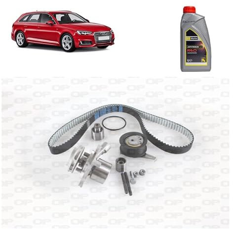 OP Kit distribuzione per Audi A4 B9 2.0 TDI 30 35 40 TDI gasolio 2015+ con cinghia dentata, tenditore, pompa acqua e 4 litri antigelo