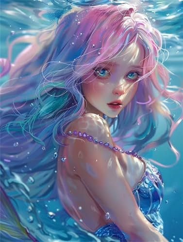 Peinture par Numero AdulteSirène Peinture Numero Enfant,Bricolage Loisirs Créatifs Adultes Peinture Numero Fille Peinture par Numéro Débutants,Tableau Decoration Murale,Cadeau Femme,60x80cm LY-10854