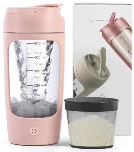 Shaker éléctrique, 650ml Bouteille de Shaker de Protéines avec Boîte à Poudre, Bouteille de Mélangeur de Shake de Protéines Rechargeable par USB avec Poignée pour Le Sport Et Le Fitness (Rose)