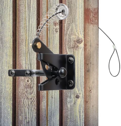 Earssa Carbon Steel Gate Latch Kit with Spring Pull String, Gate Hardware Kit Shed Door Hardware Gate Door Handle Pull for Wooden Fence, Garden, Farm, Shed