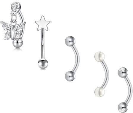 LAURITAMI Augenbrauen Piercing Banane 8mm Edelstahl 1.2mm Curved Barbell Rook Helix Tragus Cartilage Ohr