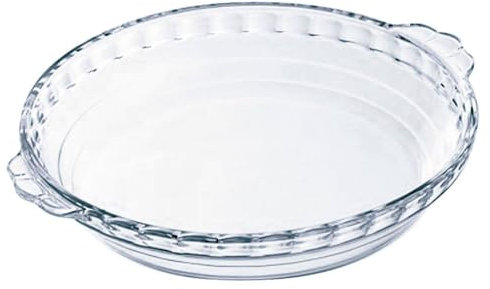 Tradineur - Molde redondo para tarta con asas, vidrio borosilicato, fuente transparente, postres, repostería, hornear, extra resistente - 1,3 litros - 26 x 23 cm