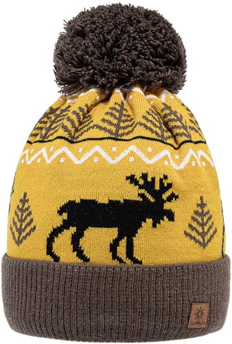 MFAZ Morefaz Ltd Wintermütze für Damen und Herren, Unisex, Weihnachtsmütze mit Rentiermotiv, mit warmem Fleecefutter (DE/NL/SE/PL, Alphanumerisch, Einheitsgröße, M, Brown)