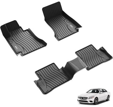 3W Fußmatten für Mercedes Benz C-Klasse Sedan/Station W205 2014-2021 | TPE Thorex™ Allwetter | 3D Maßgeschneiderte Passform | Hundefreundlich Auto Zubehör | Wasserdicht & Kratzfest | Antirutsch
