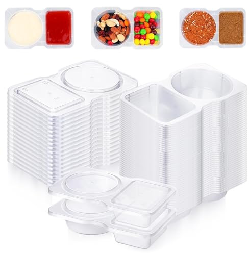 XoeLLe 25 Pièces Boite Plastique 60+70 ml, Réutilisable pour Sauces et Condiments, Compatible Micro-ondes