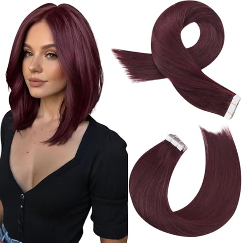 Moresoo Tape Extensions Echthaar Rot Invisible 25cm 20Pcs 30 g Unsichtbarer | Ohne Kleber Anwendung, Dünner Ansatz, Mehr Volumen, Haarverdichtung, Für Alltag Und Salon Geeignet Mit Flexibel