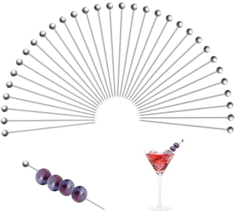 Hsrag 32Pcs Stainless Steel Cocktail Picks, Reusable Metal Cocktail Sticks Toothpicks, Fruit-Cocktail Garnish for Cocktail-Party, Barbeque Snacks, Appetizers