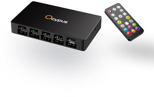 Ocypus Delta EH10 10-Port PC Fan Hub with Remote Controller- 4-pin PWM or 3-pin ARGB Controller, Magnetic Mount, 5V/12V Support, Smart Protection (BK)
