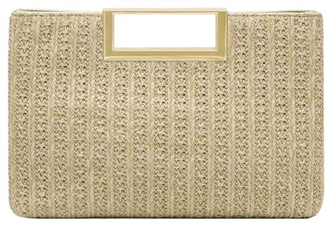 Milisente Damen Clutch Handtasche Schultertasche Elegant Abendtasche mit Handle Crossbodytasche Für Hochzeit (Straw Tanned)