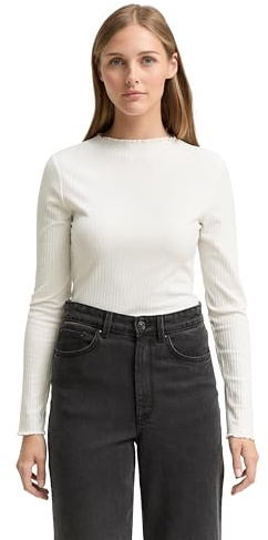 Tom Tailor Denim Damen 1048344 RIPP Langarmshirt mit Stehkragen (1er Pack)