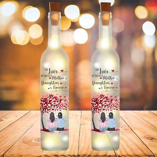 BFHEFGSUU Personalised Mom Bottle Lamp Custom Name Portrait Mother Daughter Forever Linked Together Bottle Light Romantic Bottle Lamp Gift for Mom Anniversary Mother's Day Christmas (Style 4)