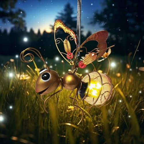 Solarlampen für Außen Hängend Biene, Glühwürmchen LED Solarleuchte für Außen Garten, Gartendeko Biene Solar Lichterketten Outdoor, Wasserdichte Solar Gartenleuchten für Garden, Terrasse, Balkon (Gold)