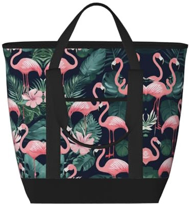 LIXLZH Sac fourre-tout isotherme de grande capacité pour adulte, motif flamant rose, pour pique-nique, plage, camping, noir, taille unique, Noir/blanc, One Size