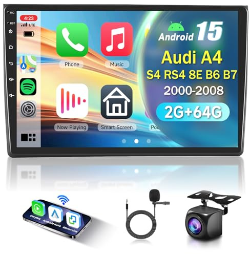 2G&64G VECHTEL 9 Autoradio Für Audi A4 2002-2008 mit Carplay Android Auto Wireless,Android 15,Bluetooth/RDS/FM Radio,WiFi Navi/AHD Rückfahrkamera/CANBUS