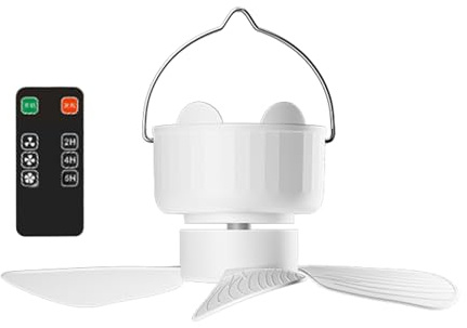 SHOOYIO Ventilateur de plafond silencieux sans balais avec télécommande 30/45/60 min, 3 vitesses réglables, alimenté par USB, ventilateur suspendu pour le camping