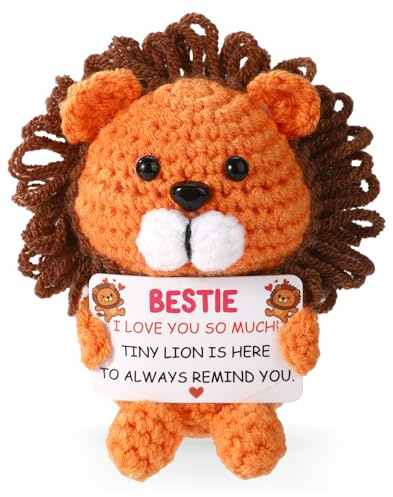 TOYMIS Positiver Löwe für Freunde, Emotionaler Plüsch Positive Unterstützung Gehäkelter Löwe Wollgarn Süße Strickpuppe für Freunde und Schwestern