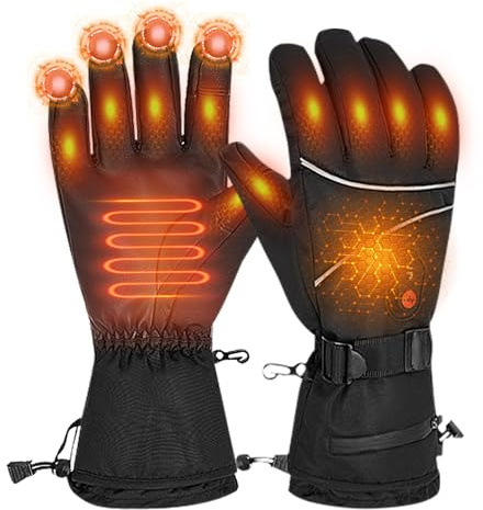 Electric Heating Gloves - Waterproof Thermal Heated Gloves with 3 Temperature Settings, Screen Touch, and Power Bank Pocket for Winter Sports, Cycling, Work