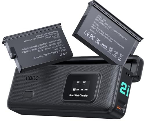 llano AC2 30W Schnellladegerät-Hub für Kamera-Akkus mit einem 2er-Pack 2500mAh X5 Ersatzakkus for Insta360 X5 Action-Kamera, DREI-Slot PD-Ladung, LED-Anzeige